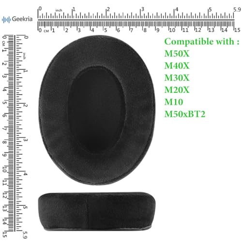 Geekria Comfort Velour Replacement Ear Pads for Audio-Technica ATH-M50X, ATH-M50xBT2, ATH-M40X, ATH-M30X, ATH-M20X, ATH-M10 Headphones, Repair Parts with Video Guide (Black)