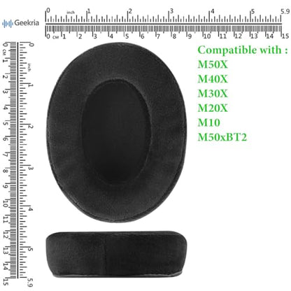Geekria Comfort Velour Replacement Ear Pads for Audio-Technica ATH-M50X, ATH-M50xBT2, ATH-M40X, ATH-M30X, ATH-M20X, ATH-M10 Headphones, Repair Parts with Video Guide (Black)