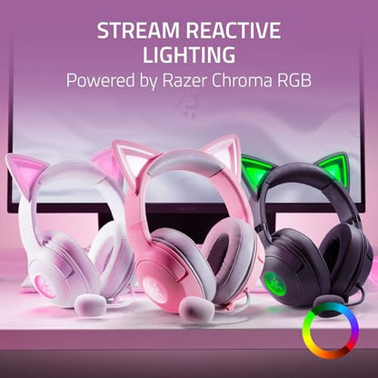 Razer Kraken Kitty V2 USB Wired Headset: Chroma RGB Kitty Ears - Stream Reactive Lighting - HyperClear Cardioid Mic - 40 mm Drivers - 7.1 Surround Sound - Comfortable Ear Cushions - Black - color: Black