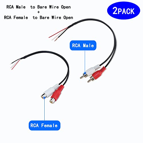 2 Pack 6inch RCA Female to Speaker Wire, RCA Female Plug Adapter Connector to Bare Wire Open End Audio Cable for Amplifier Audio Video Receiver Speakers