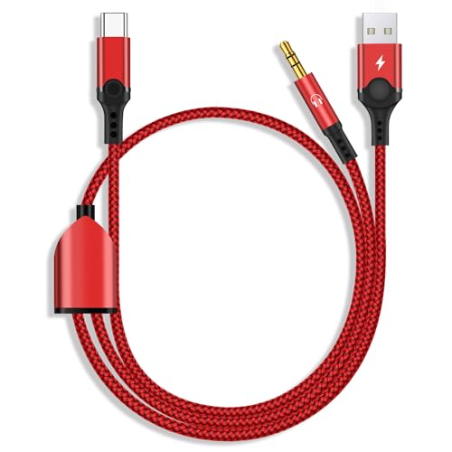USB C to 3.5mm Aux Cable, 2 in 1 USB C to 3.5mm Car Stereo Aux Headphone Jack Cable with PD 18W Charging Compatible with iPhone 17/17Pro/16/16e/15 Pro Max, Galaxy S25/S24/S23/S22/S23FE, Pixel 9/8/7 - color: Red