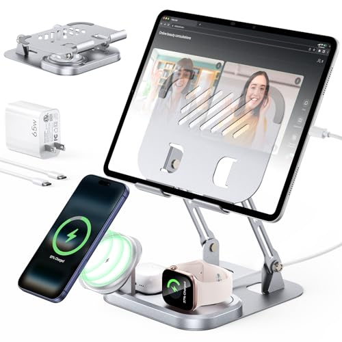 Meifigno 65W 5 in 1 Wireless Charging Station for Apple Multiple Devices | With 30W Fast Wired Charging for iPad/Tab, Foldable Charger Design for Magsafe, for iPhone 17 16/iWatch/AirPods with Adapter