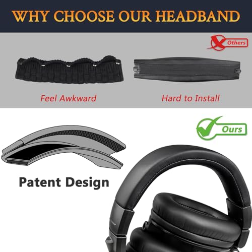 SOULWIT Headband for ATH M50X - Black | for Audio Technica M50, M50X, M50XWH, M50XBT, M50XBT2, M50S/LE Headphones - color: Black