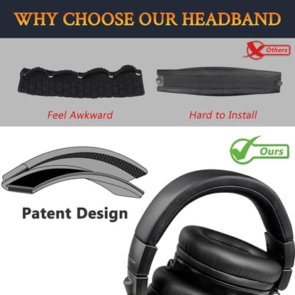 SOULWIT Headband for ATH M50X - Black | for Audio Technica M50, M50X, M50XWH, M50XBT, M50XBT2, M50S/LE Headphones - color: Black