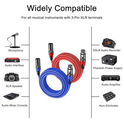 XLR Cables 10 FT 2 Pack, Premium Balanced Microphone Cable with 3-Pin XLR Male to Female Mic Speaker Cable,Professional Balanced Microphone Lead, Extension Mic Cable Cord (Blue, Red) - style: 2 PACK-10 FT