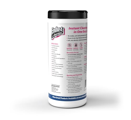 Endust For Electronics Screen Cleaner Wipes, Electronics Surface Cleaning Wipes, For Tablet, E-Reader, Monitor, Laptop, Phone, TV, GPS, Pre-Moistened, Alcohol & Ammonia Free, 140 Count (Pack of 2) (11506+12596)