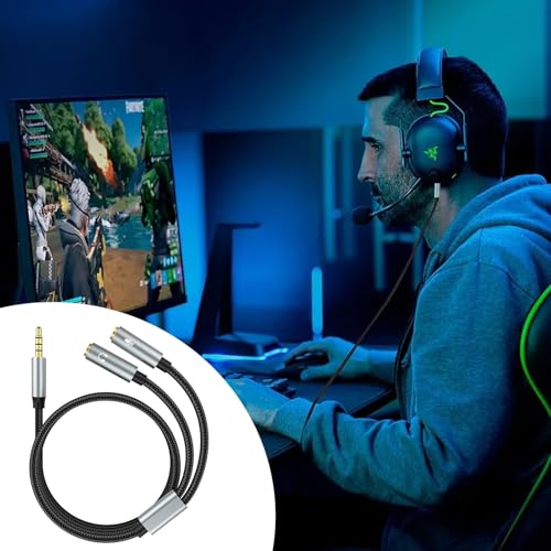 Headphone Mic Splitter 3.5mm 2 TRS Female to 1 TRRS Male Mic and Audio Y Splitter TRRS Headset Adapter Compatible with Laptop PS4 Xbox One PC Tablet Gaming, 4FT/1.2m