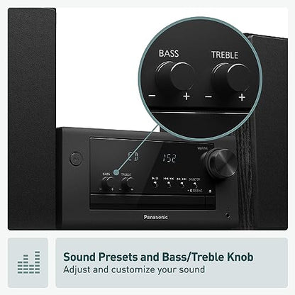 Panasonic Compact Stereo System with CD Player, Bluetooth, FM Radio and USB with Bass and Treble Control, 80W Stereo System for Home with Remote Control - SC-PM700PP-K (Black) - style: 80W Stereo System