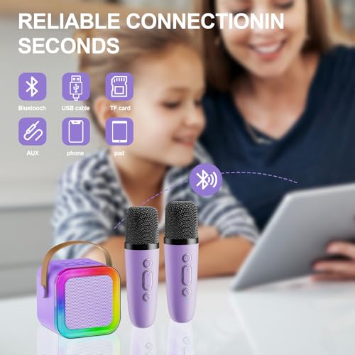 Kids Karaoke Machine Toy Ages 3-12, Wireless Mic BT Speaker, Purple - 1 Mic | Voice Changer, LED Party Lights, Duets, BT 5.3, Mini Rechargeable Portable, Christmas Birthday Gifts for Toddler Boys & Girls - color: Purple - 1