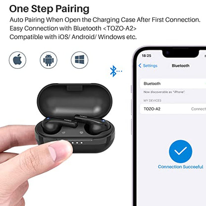 TOZO A2 Mini Wireless Earbuds, Ultra Lightweight Bluetooth 5.3 Headphones | Comfortable Fit Ear buds, Clear Calls with Built-in Mic, Immersive Premium Sound, 20H Playtime, in Ear Headset, Black - color: Black
