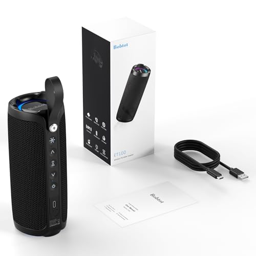 Bobtot Portable Bluetooth Speaker 15W, IPX6, Black | TWS Pairing, 15H Playtime, RGB, Powerful Sound with Dual Bass for Outdoor, Party, Shower, Camping, Travel - color: Black