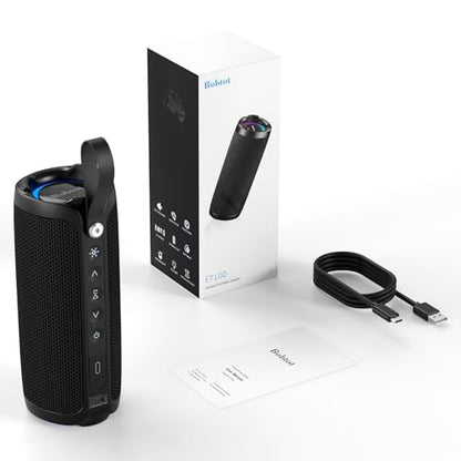 Bobtot Portable Bluetooth Speaker 15W, IPX6, Black | TWS Pairing, 15H Playtime, RGB, Powerful Sound with Dual Bass for Outdoor, Party, Shower, Camping, Travel - color: Black