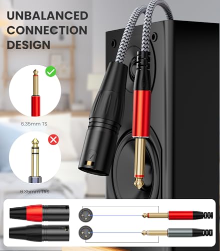 Dual XLR Male to Dual 1/4 inch TS Mono Microphone Cable, 10FT | Gold-Plated 2 XLR Male to 2 x 1/4 inch TS Mono Y Splitter, Nylon Braided Audio Patch Cable for Speaker Mixer Amplifier - size: 10FT