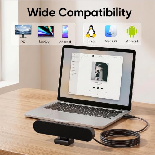 Inwa Computer Speakers for Desktop PC Monitor, USB Wired Computer Sound Bar with Clip, Plug and Play Laptop Speaker for PC Mac Tablet, Loud Sound, USB A to USB C, Easily Clamps to Monitors