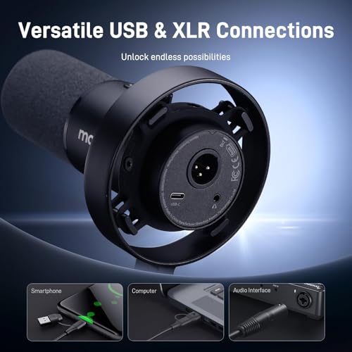 MAONO Dynamic Microphone-XLR USB Podcast Recording Mic with 192kHz/24bit | for Vocal Recording, Content Creation, Home Studio, Voiceover, with Noise Reduction, Mic Gain, Monitoring, Mute, PD300XT