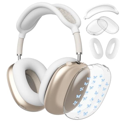 Cute Blue Butterfly Clear Case for Airpods Max Headphones Kawaii Bow Soft TPU Ear Cups Cover Anti-Scratch Silicone Ear Pad Protective Case Aesthetic Headband Cover for Apple Airpods Max - color: Blue bow butterfly 24