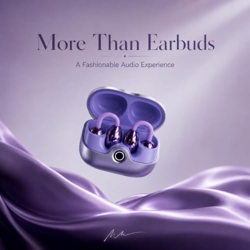 OpenEarRing Open Ear Headphones, Open Ear Earbuds, Clip-On Wireless Earbuds with Bluetooth 6.0, Built-in Mic, 40H Playtime, Lightweight Secure Fit Earbuds for Running, Sports, Workout, purple earbuds