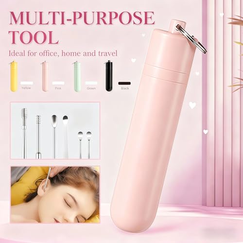 6 Pcs Ear Wax Removal Tool Set with Storage Tube, 2026 Ear Wax Removal Tool Ear Cleaning Kit, Portable Ear Pick Earwax Removal Tool Ear Cleaning Kit with Storage Box (Yellow) - color: Yellow