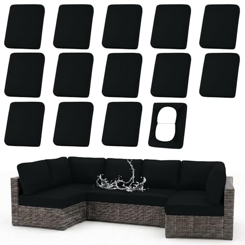 Waterproof Outdoor Cushion Covers, Stretch Patio Slipcovers | UV Resistant Coating, Stretch Fabric, Waterproof Protection, Replacement Covers, Fits Patio Furniture Cushions (14 Pieces) - color: Black, size: 14PCS