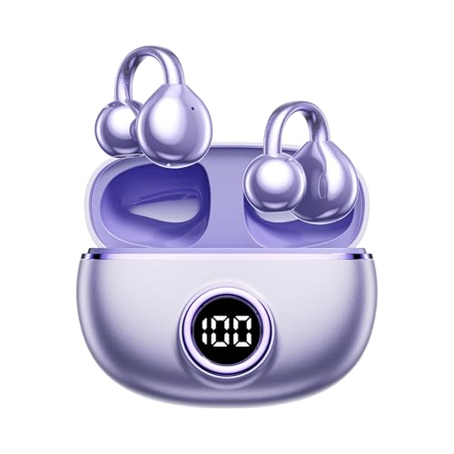 M97 Clip On Earbuds Wireless Bluetooth 6.0, Open Ear Headphones with 50H Battery 10-Min Quick Charge, Featherlight C-Shaped Hook, Secure Fit for Running/Gym, IPX5 Waterproof, Deep Bass(purple) - color: Purple