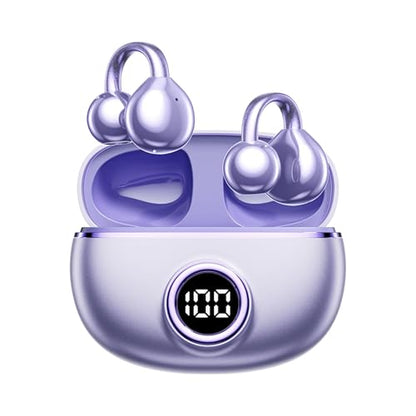 M97 Clip On Earbuds Wireless Bluetooth 6.0, Open Ear Headphones with 50H Battery 10-Min Quick Charge, Featherlight C-Shaped Hook, Secure Fit for Running/Gym, IPX5 Waterproof, Deep Bass(purple) - color: Purple