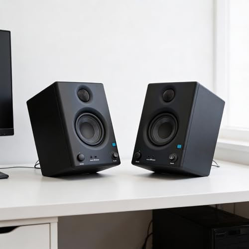PreSonus Eris E3.5 Studio Monitor Pair Bundle with Isolation Pads, XLR Cables, TRS Cables, and Austin Bazaar Polishing Cloth - size: Bundle w/ Isolation Pads, style: E3.5