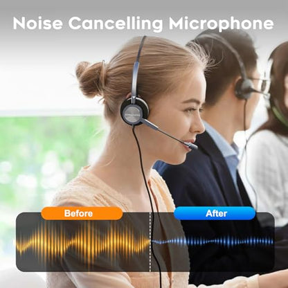 Wired Headset with Mic for Cisco Phone, Dual Ear Headphone for Call Center