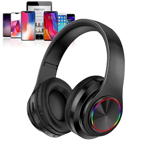 Kids Bluetooth Over Ear Headphones with LED Lights,Black | Built-in Mic, Bluetooth 5.0, Wired and Wireless Foldable Stereo Headphones for Classroom, Office, Tablet, Airplane,Travel - color: Black 2