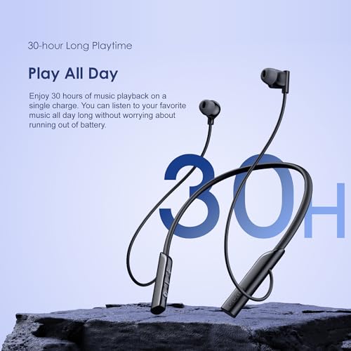 Oraimo NeckLite Wireless Neckband Earbuds, Wearable Around Neck Headphones Built-in Microphone, Bluetooth Headset Magnetic Earphones Deep Bass, Ultra-Lightweight Comfort, 30H Playtime, Black - color: Deep Black