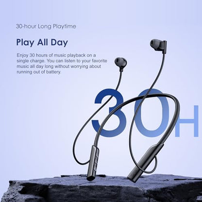 Oraimo NeckLite Wireless Neckband Earbuds, Wearable Around Neck Headphones Built-in Microphone, Bluetooth Headset Magnetic Earphones Deep Bass, Ultra-Lightweight Comfort, 30H Playtime, Black - color: Deep Black