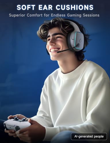 Gvyugke 2.4GHz Wireless Gaming Headsets for PS5, PS4, PC, Switch, SpaceGray | Bluetooth 5.3 Gaming Headphones with Noise Canceling Mic, 7.1 Surround Sound, 70H Battery, Blue Lighting - color: Space Gray