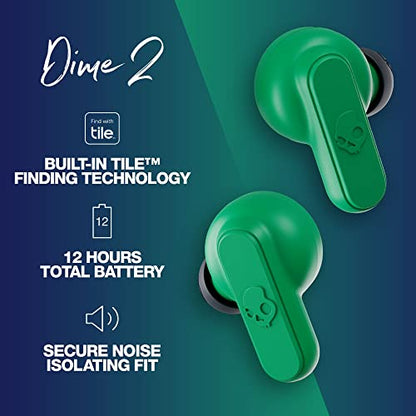 Skullcandy Dime 2 Wireless In-Ear Bluetooth Earbuds - Dark Blue/Green | Bluetooth, Noise Isolating Fit, 12 Hours Battery, Microphone for iPhone Android, Easy Carry with Integrated Lanyard - color: Dark Blue/Green, size: One