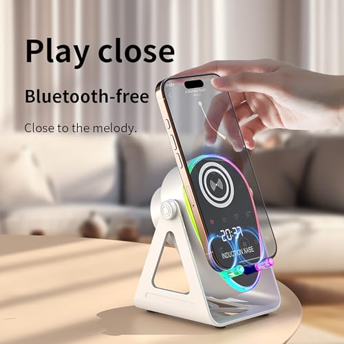 5-in-1 Induction Bluetooth Speaker with RGB Light Phone Stand | ABS mesh speaker delivers 360° surround sound with colorful lights for party and gaming use - color: Black (5 in 1 )