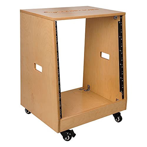 Sound Town DIY Solid Baltic Birch Plywood Slanted 12U Studio Rack, Golden Oak, Rubber Feet, Casters (SDRK-12T) - size: 12U,Golden Oak