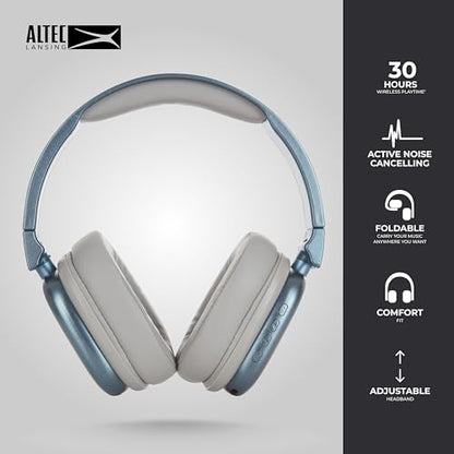 Altec Lansing Nanophones ANC 2.0, Wireless Over Ear Bluetooth Headphones with Noise Cancelling, 30 Hr Battery, Foldable Design, USB-C Charging, Voice Assistant Compatible (Metalic Blue)