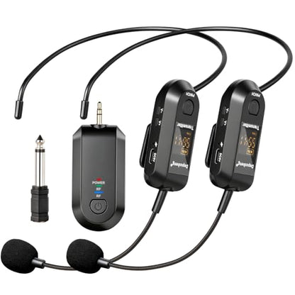 Depusheng 2.4G Wireless Microphone Headset,Lavalier and Handheld Mic 160ft Range,with 1/8''&1/4'' Plug for PA System,Voice Amplifier (Two Headset Microphone) - size: Two Headset microphone
