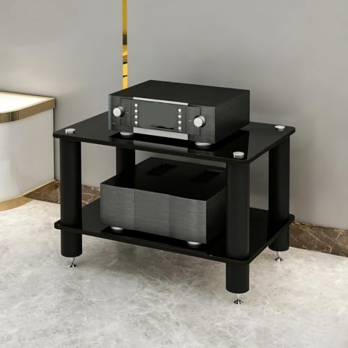 Glass HiFi Audio Rack, 1-4 Tier Vibration Isolation Stand - color: Black, size: 2 tier