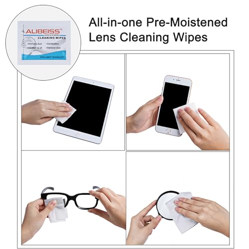 Pre-Moistened Lens Wipes ALIBEISS Screen Wipes for Glasses, Camera,Tablets, Smartphone, Screens and Other Delicate Surfaces,Pack of 100
