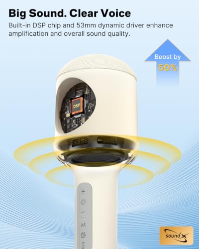 Wireless Bluetooth Karaoke Microphone with Dynamic Lights, Portable Handheld Mic, 6 Sound Effects, 10H Battery, Perfect for Kids Singing, Home Parties, Duet - Gift Idea, Works with All Smartphones