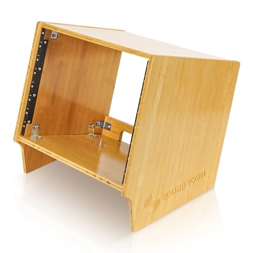 Sound Town DIY 8U Angled Desktop Turret Studio Rack, Solid Carbonized Bamboo, Assembly Required (STBR-8SL) - size: 8U, Angled