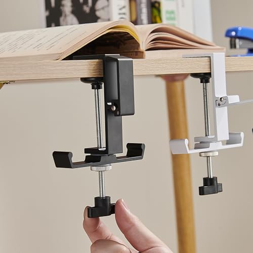 Heavyrain Desk Edge Hook Hanger, No Drilling Headphone Holder with 3 Hooks, Black Metal Clamp-On Organizer for Bags, Backpacks, Headsets (1, Black) - color: Black