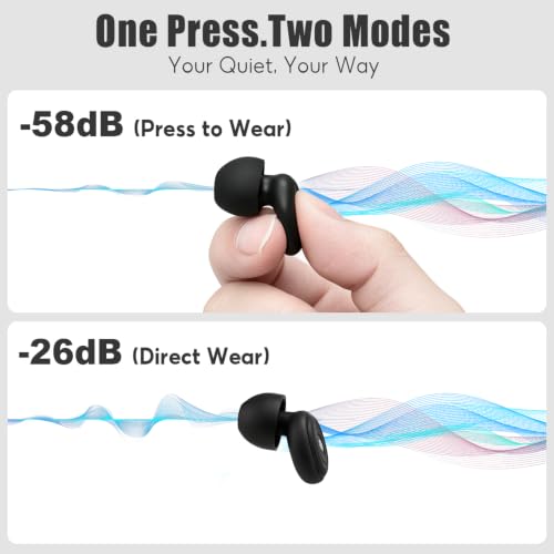 58-26dB Dual Mode Noise Cancelling Ear Plugs for Sleeping, Ear Protection – Flexible Soft Silicone Reusable Earplugs for Side Sleepers, Concerts, Airplane and Focus, with Portable Case