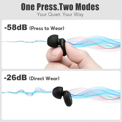 58-26dB Dual Mode Noise Cancelling Ear Plugs for Sleeping, Ear Protection – Flexible Soft Silicone Reusable Earplugs for Side Sleepers, Concerts, Airplane and Focus, with Portable Case