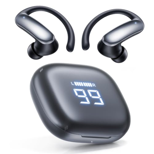 M145 Bluetooth Earphone Over Ear Extra-Large Font Display(Black) | with Ear Hooks,60H Playtime,Over Ear Buds IPX6 Waterproof for Business Sport Workout Running Daily&myopia and presbyopia - color: Black
