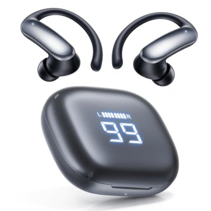 M145 Bluetooth Earphone Over Ear Extra-Large Font Display(Black) | with Ear Hooks,60H Playtime,Over Ear Buds IPX6 Waterproof for Business Sport Workout Running Daily&myopia and presbyopia - color: Black