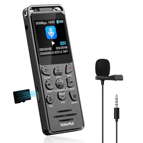 Digital Voice Recorder with Playback, Volorful 80H HD Recording Device | External Microphone, AI Noise Reduction, One Touch Recording/Lock, Voice Activated, Password, Lecture Meeting Interview Class