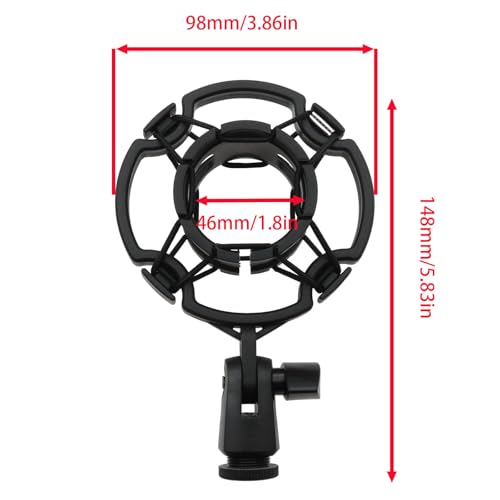 Universal Microphone Shock Mount for 42-46mm Mics, Professional Anti-Vibration Holder with 3/8" or M16 Thread, Compatible with Studio Condenser Microphone for Recording, Podcasting, Streaming