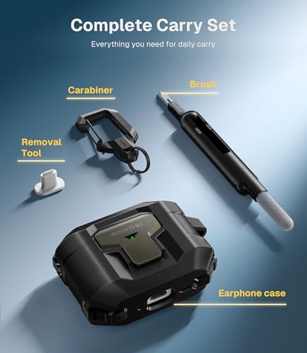 MOBOSI for AirPods Pro 3 Case 2025 with Drop-Proof Lock, Black | Cleaning Kit & Keychain, Compatible with MagSafe, Military-Grade Protection Hard Cover for iPods Pro 3rd Generation - color: Black