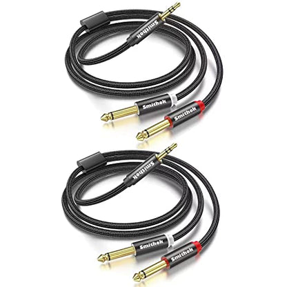 Smithok 2pack 16.4Ft 3.5mm TRS to Dual 6.35mm Stereo Cable 1/8 TRS to Dual 6.35mm 1/4 TS Mono Y Splitter Audio Cord Adapter for Smartphone, Mixer,PC, CD Player, Speakers and Home Stereo System - size: 2pack 16.4ft