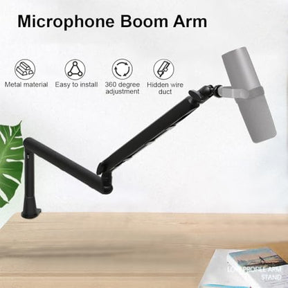 Microphone Boom Arm Low Adjustable Stick Microphone Arm Stand with Desk Mount Clamp Screw Adapter Cable Management Metal Mic Boom Arm for Podcast Streaming Gaming Studio